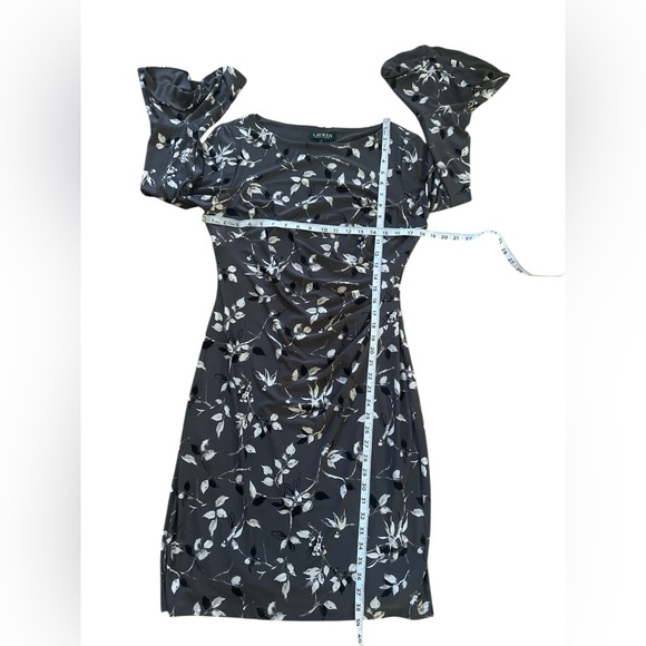 Lauren Ralph Lauren Ruched Dress Sz 12 long bell sleeve Side Ruched Career gray - Picture 8 of 8